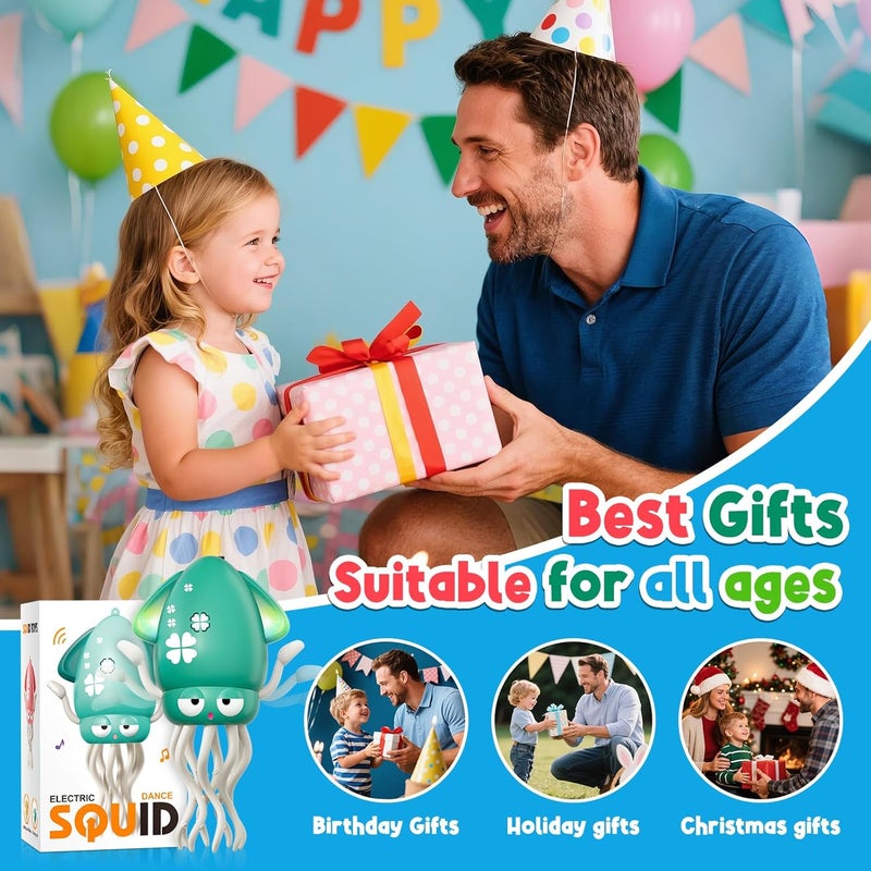 تاريومارت لعبة الحبار الراقص للأطفال، لعبة الأخطبوط الكهربائي الزاحف لوقت الاستلقاء على البطن، لعبة الحبار الموسيقي الراقص السحري القابل لإعادة الشحن للأطفال من عمر 3 إلى 6 سنوات، هدايا عيد ميلاد للأولاد والبنات، هدايا صغيرة لعيد الميلاد - Image 3